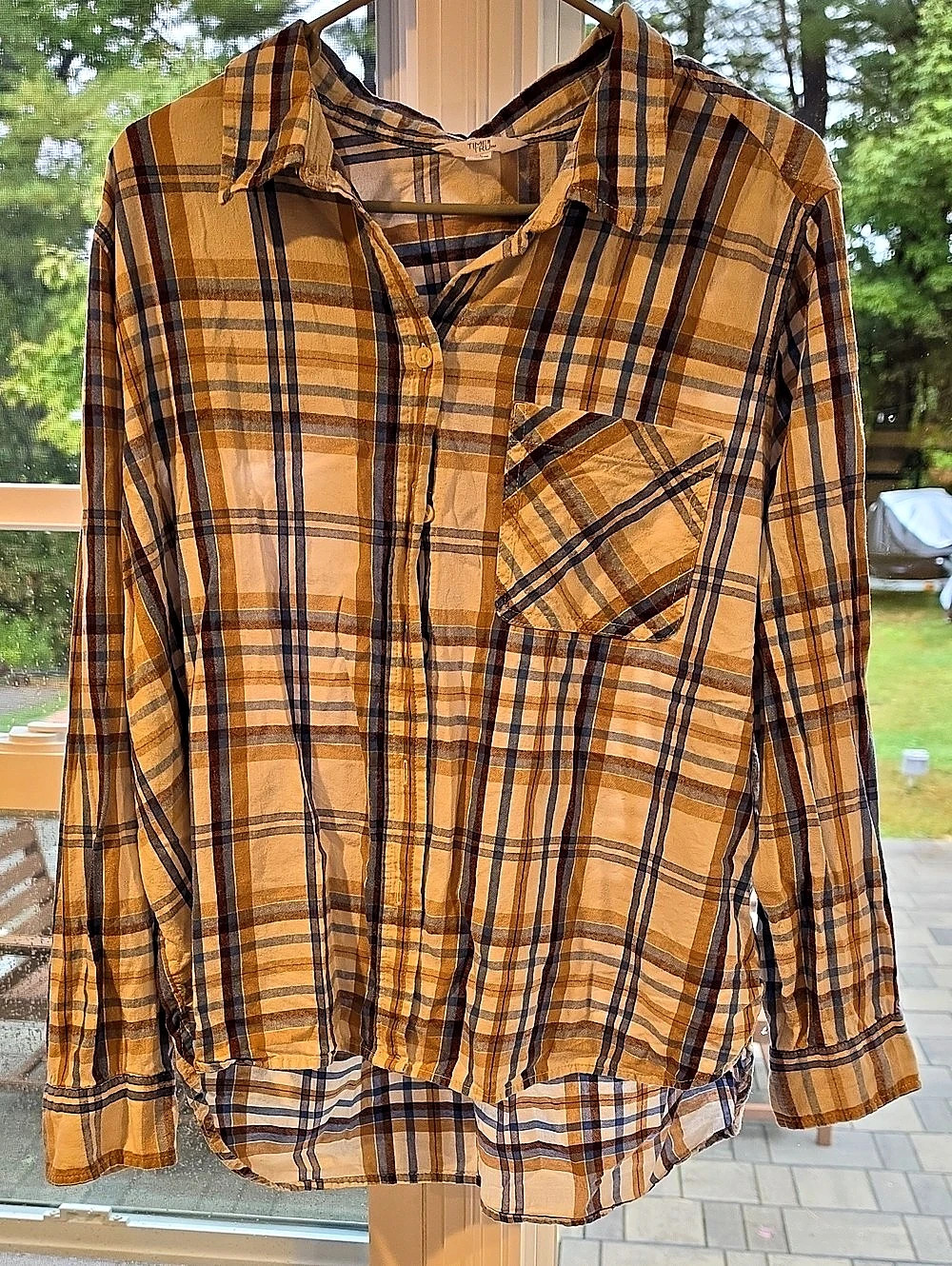 Universal Thread Long Sleeve Plaid Button-Down Shirt in Brown & Orange